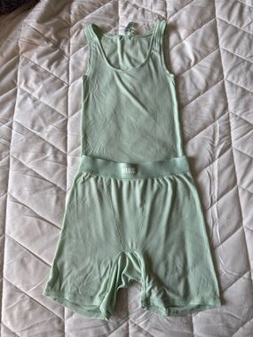 SKIMS Mint Green Ribbed Tank and Boxer Short Set